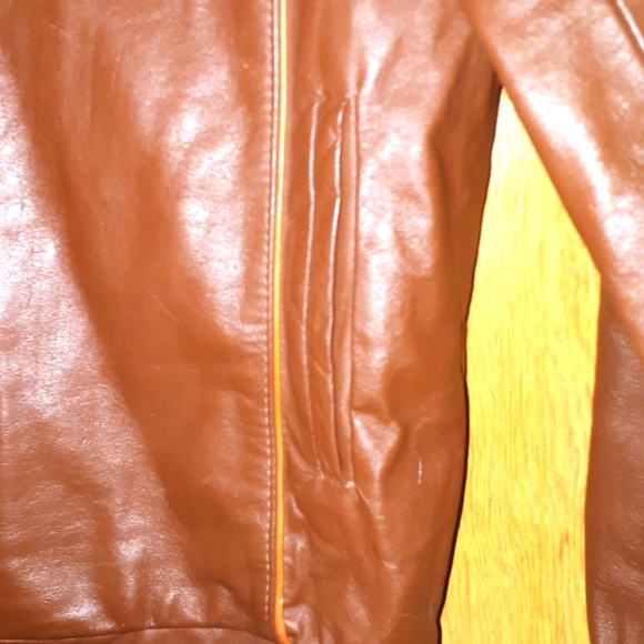 Vintage ladies leather jacket brown with orange piping sz xs - Picture 4 of 7
